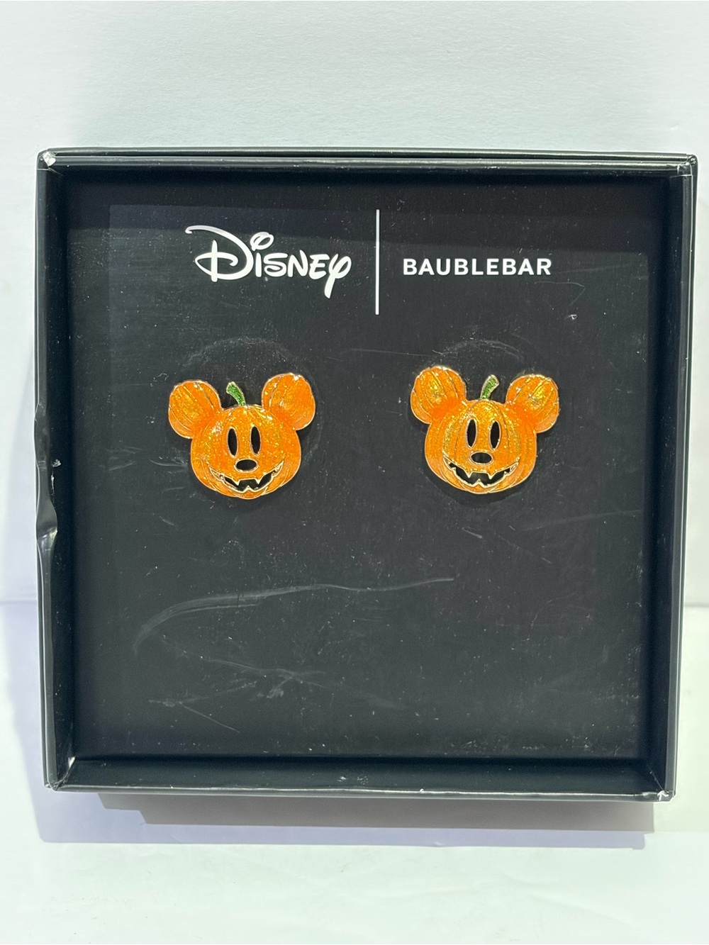 BaubleBar Disney Orange Pumpkin Mickey Jack-O'-Lantern Stud Earrings NIB